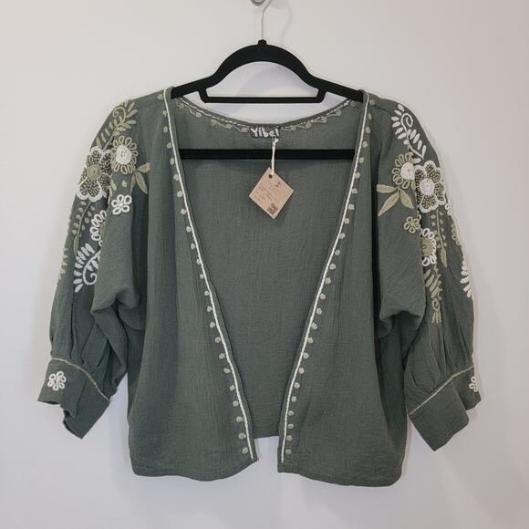 Yibel NWT Artisan Handmade Embroidered 3/4 Sleeve Cardigan‎ - Picture 1 of 7